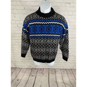 VTG American Pride Blue Black White Winter Pullover Knit Sweater Youth L
